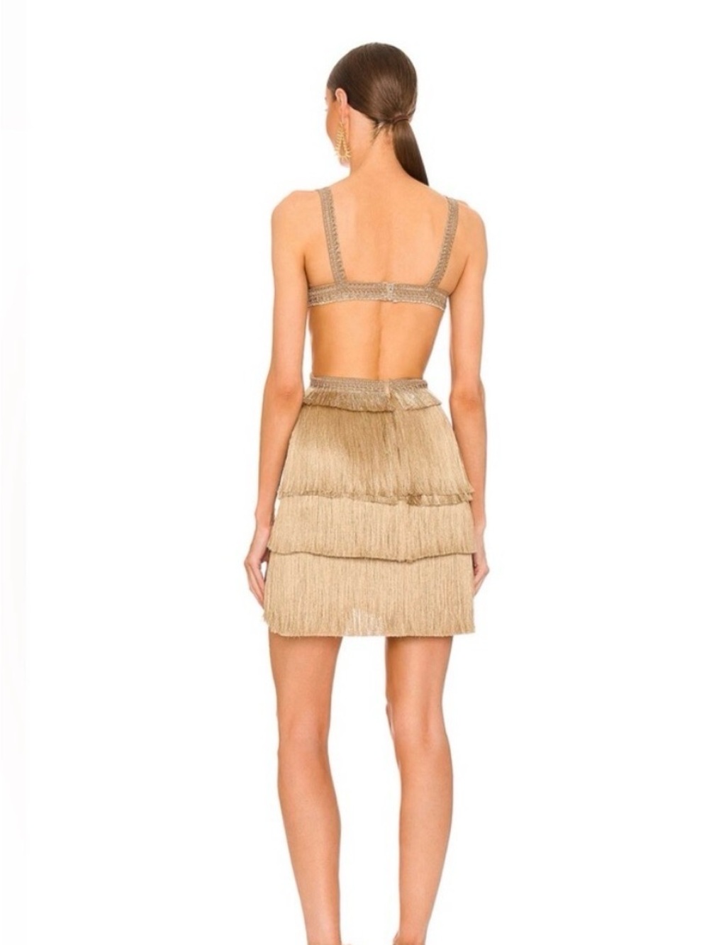 NWOT PatBO Gold Fringe Cutout Mini Dress - Picture 2 of 5